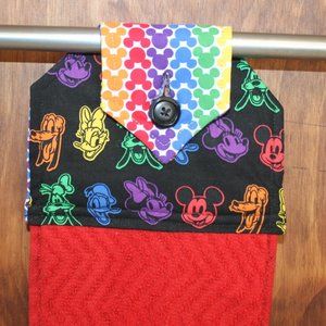 RAINBOW MICKEY MOUSE HAND TOWEL HANDMADE HANGING KITCHEN RED COTTON TOWEL
